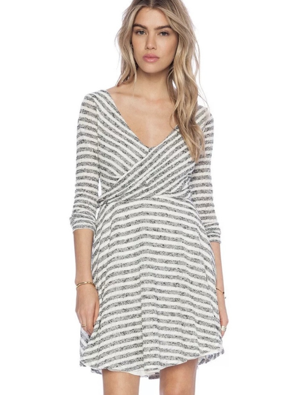 Free People Maverick Long Sleeve Mini Dress A-line Charcoal Stripe Size XS